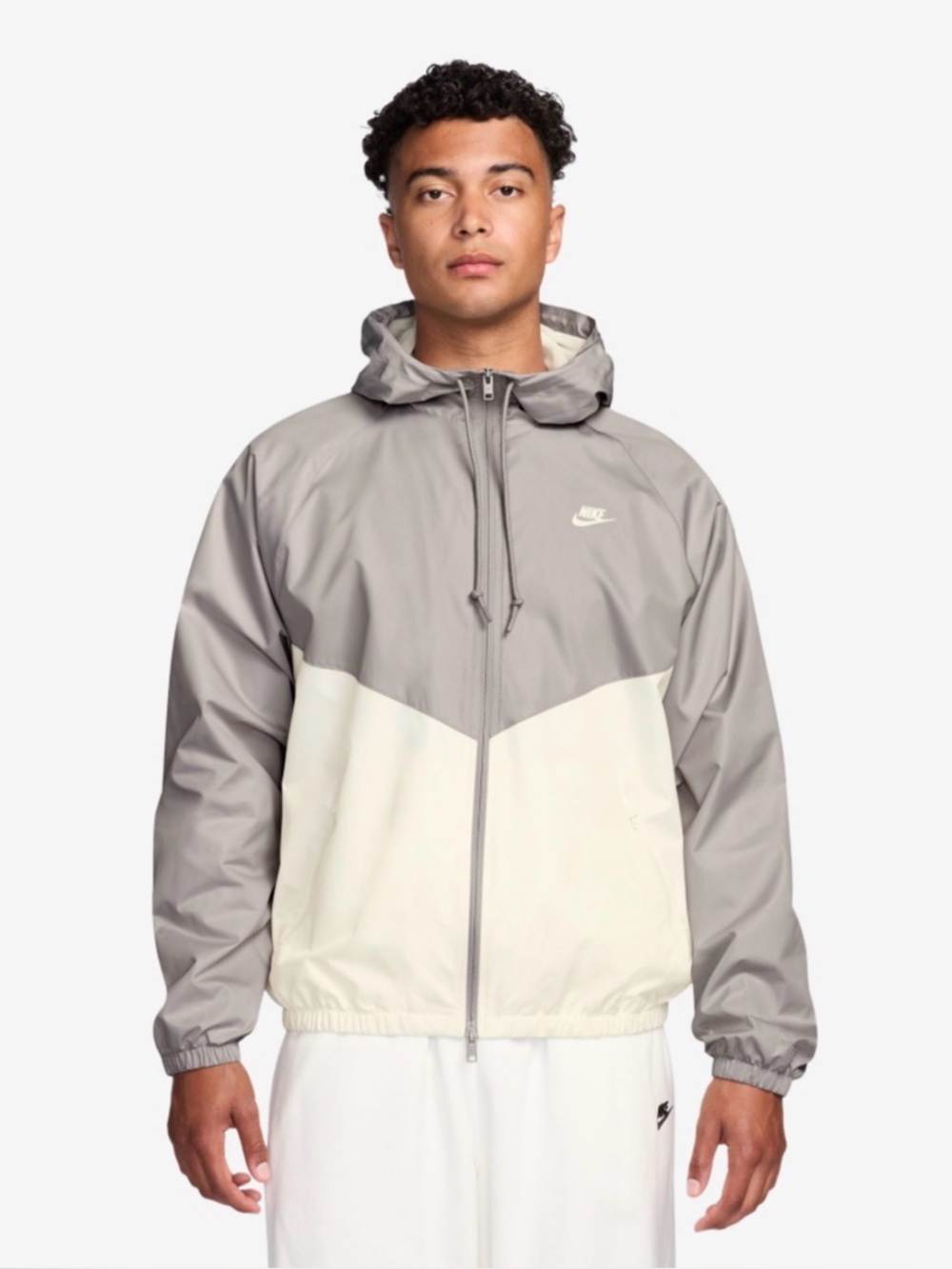Nike NSW Windrunner Men's Two-Tone Hooded Windbreaker Rain Jacket Grey/Cream 2X